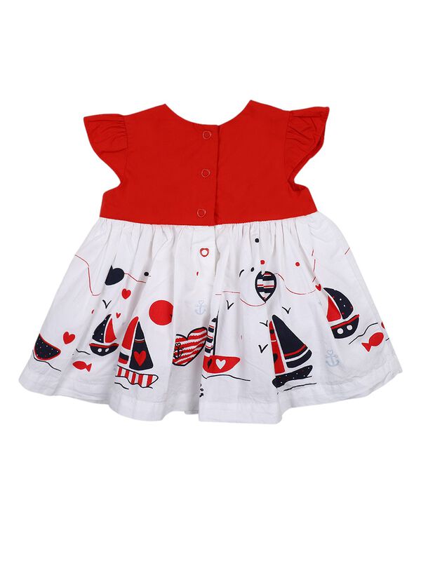 Girls White & Red Printed Dress with Panties image number 1